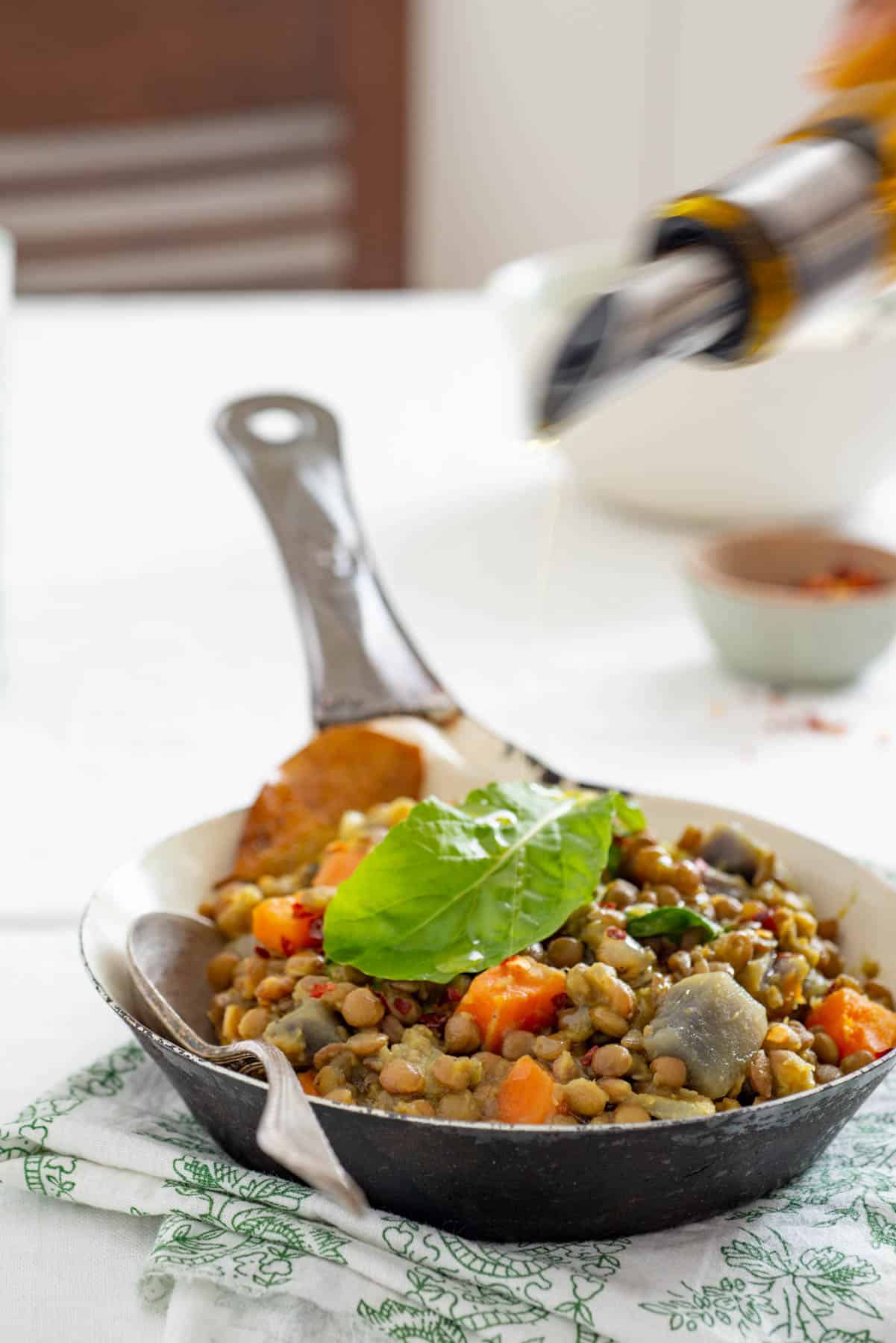 Lentils with sweet potatoes.