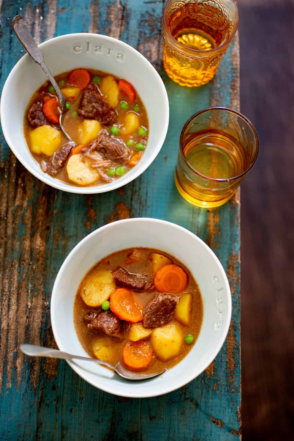 Bowls of instant pot beef stew.