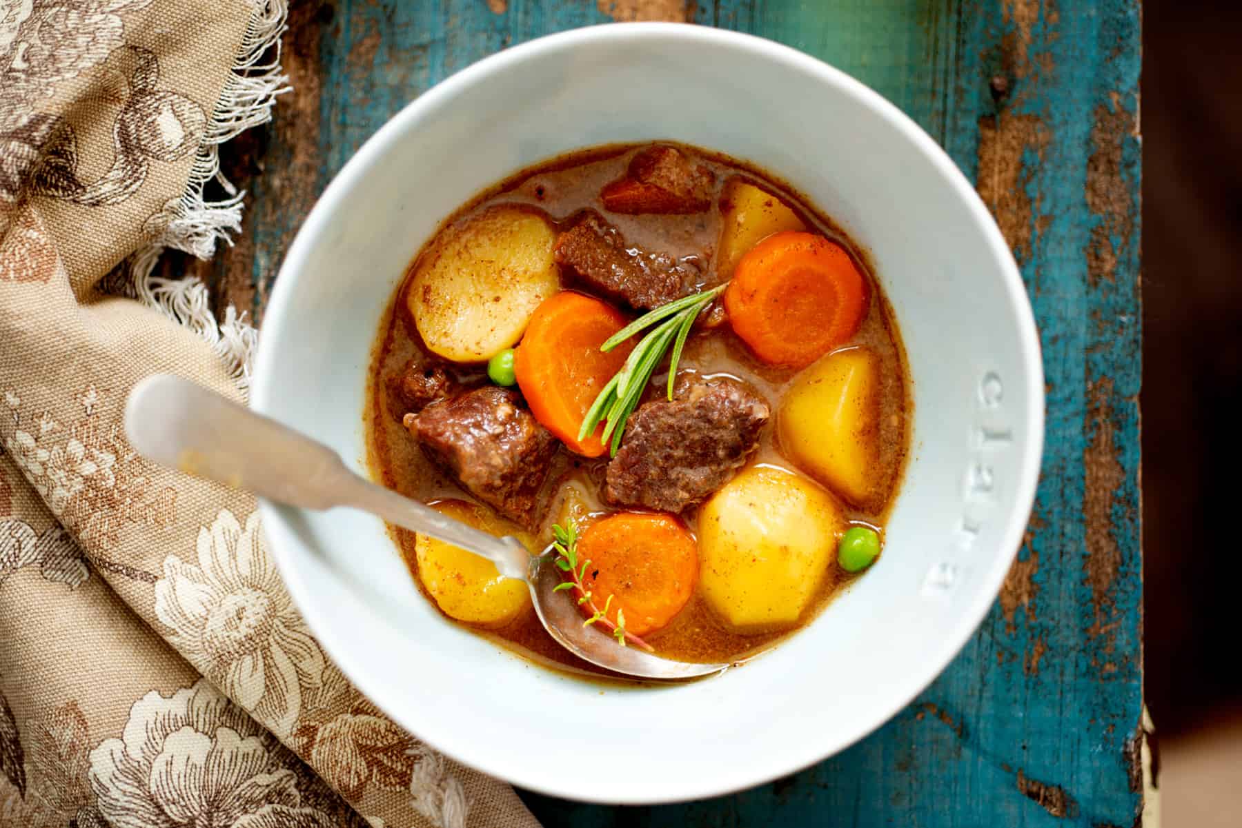 Bowl of instant pot beef stew.