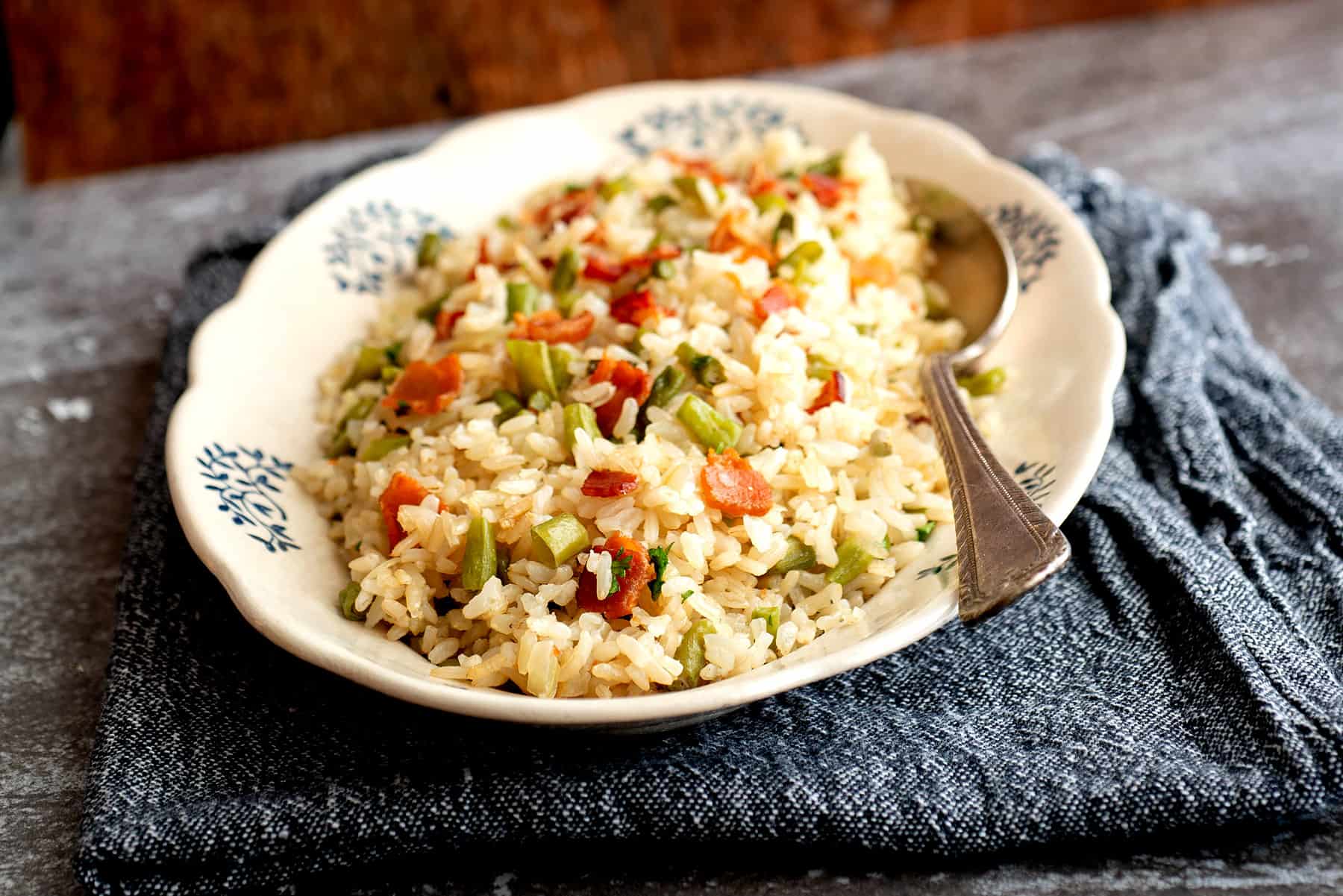 Bacon and green beans rice pilaf.