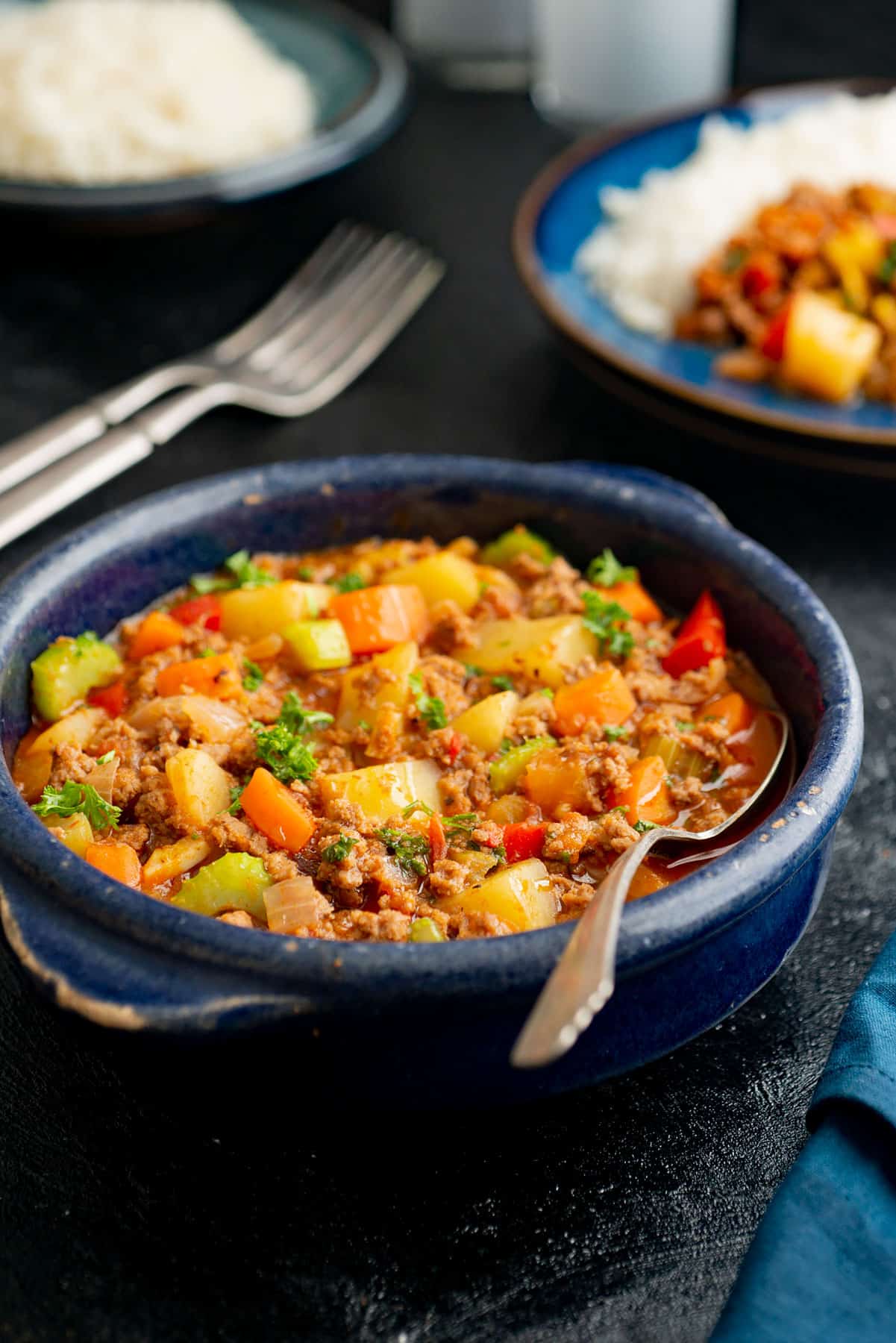 Beef picadillo with potato and carrot.