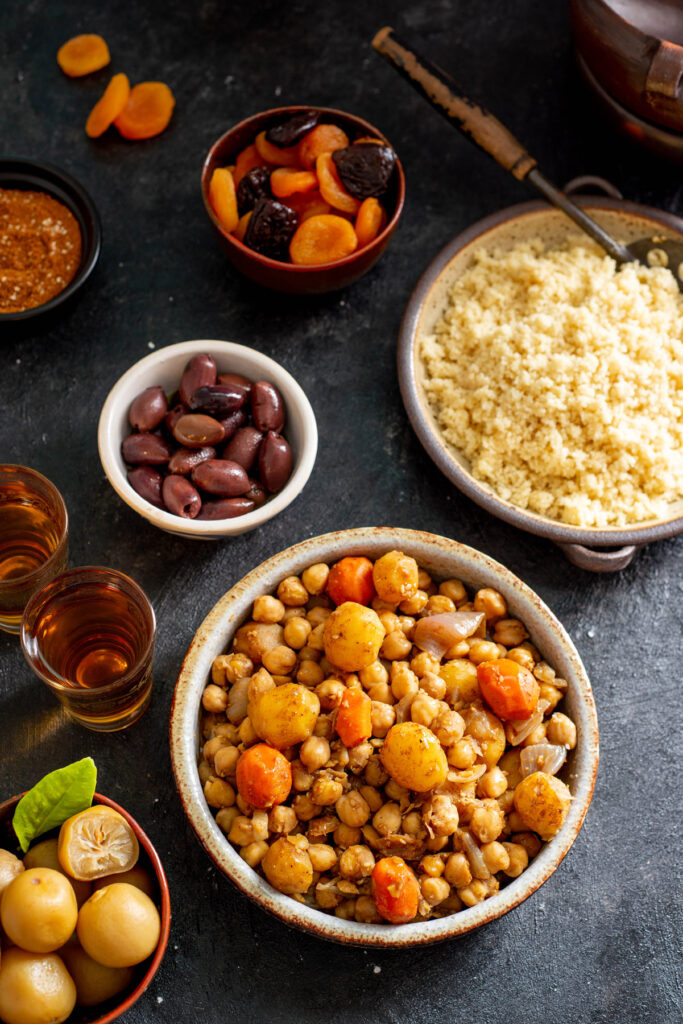 Vegan chickpea dish with moroccan foods