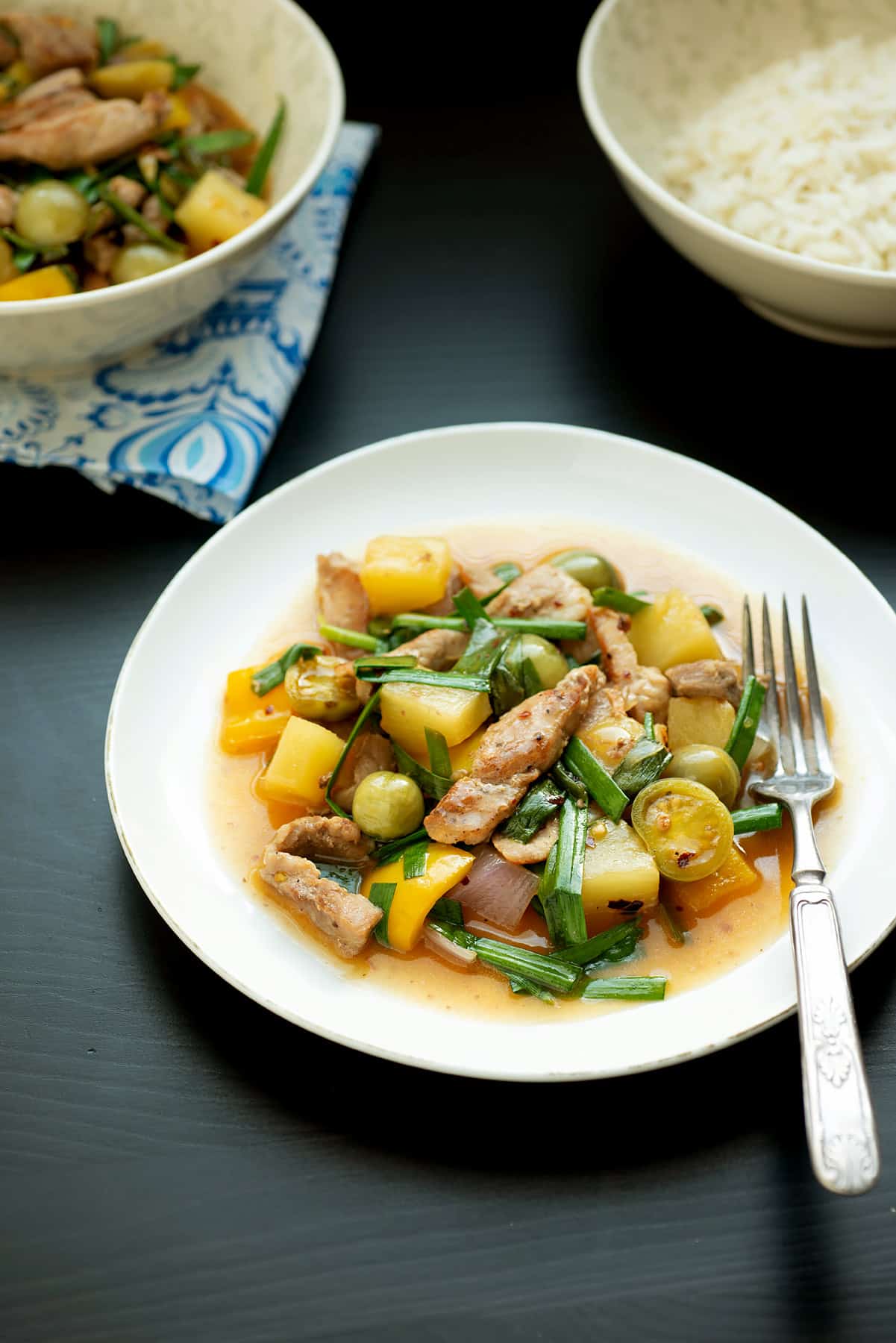Sweet and sour pork with pineapple.