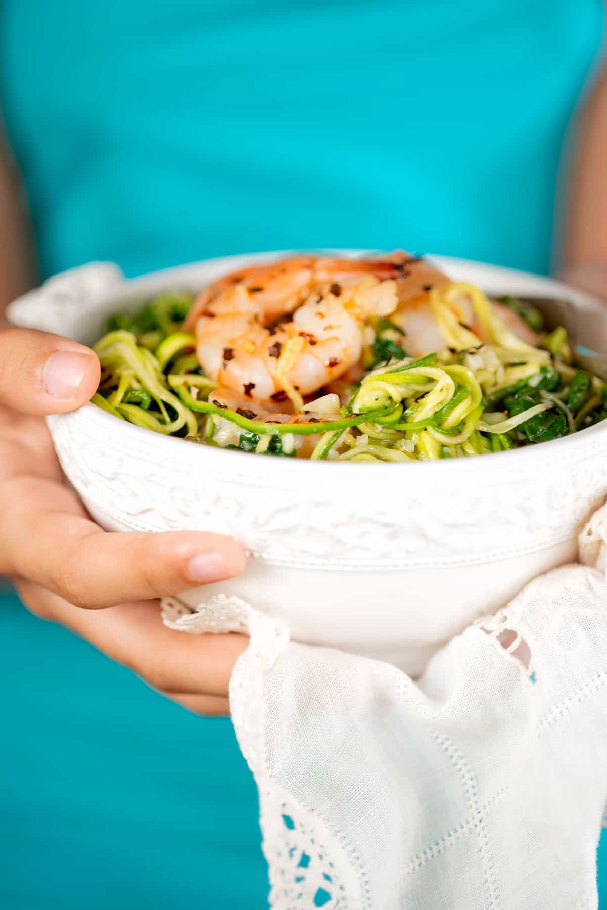 Zucchini noodles with shrimp scampi.
