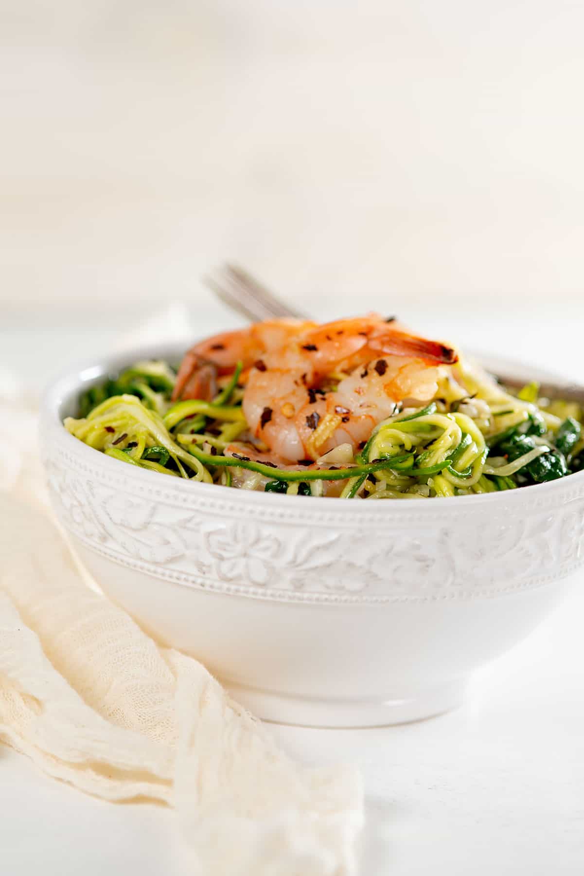 Zoodles with shrimp scampi.