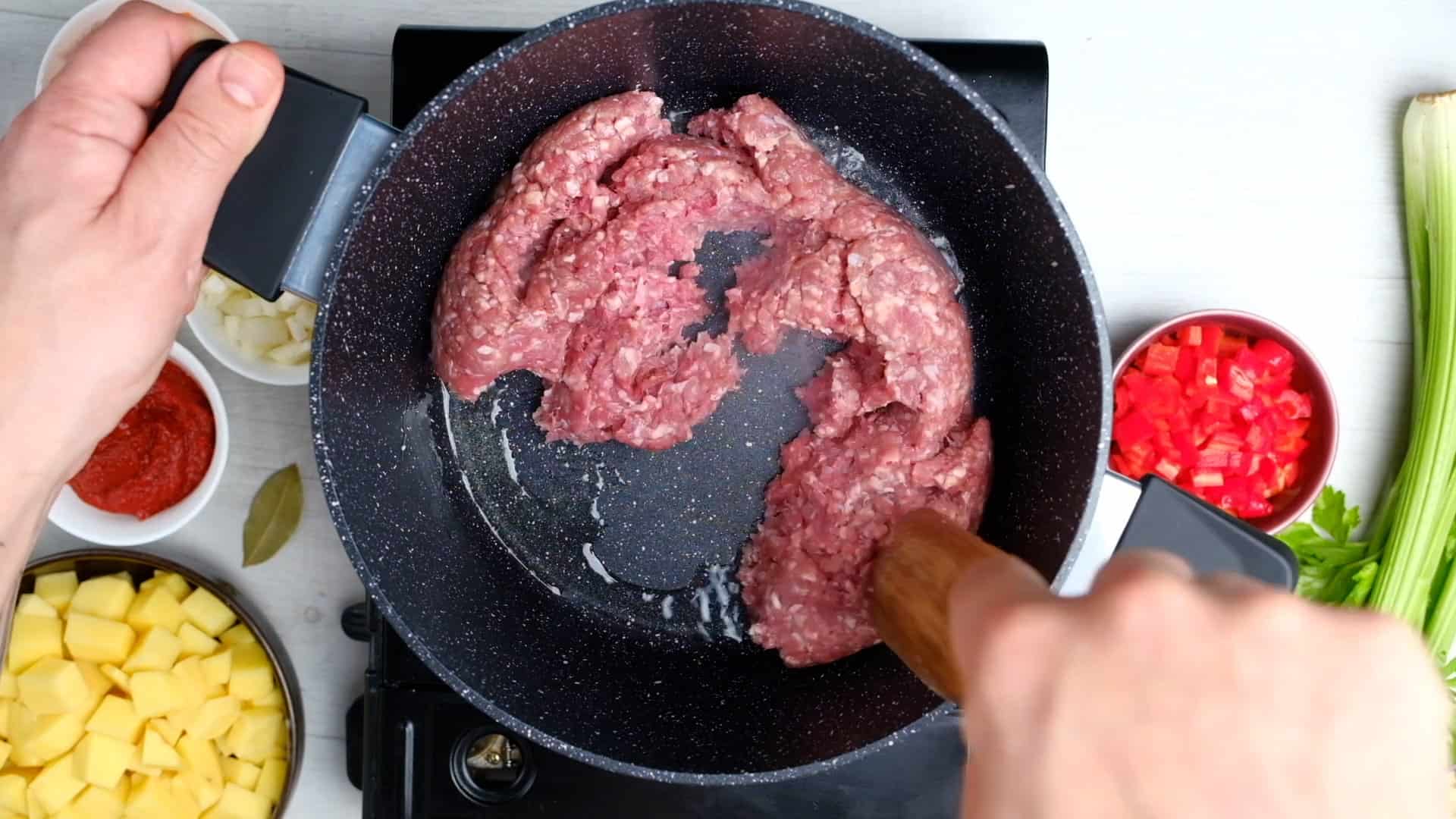 Cooking in a non-stick pan.
