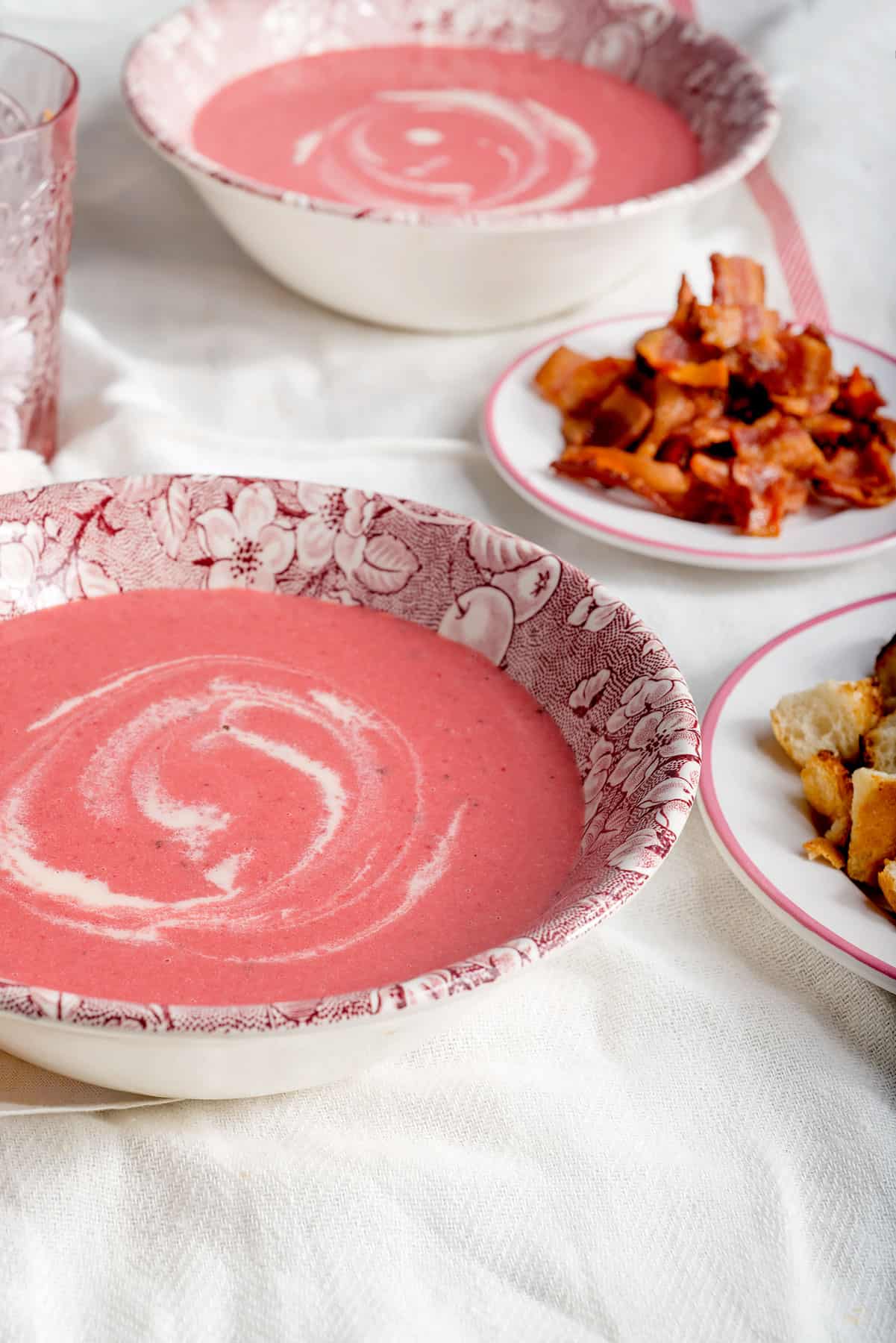 Cream of beetroot soup.