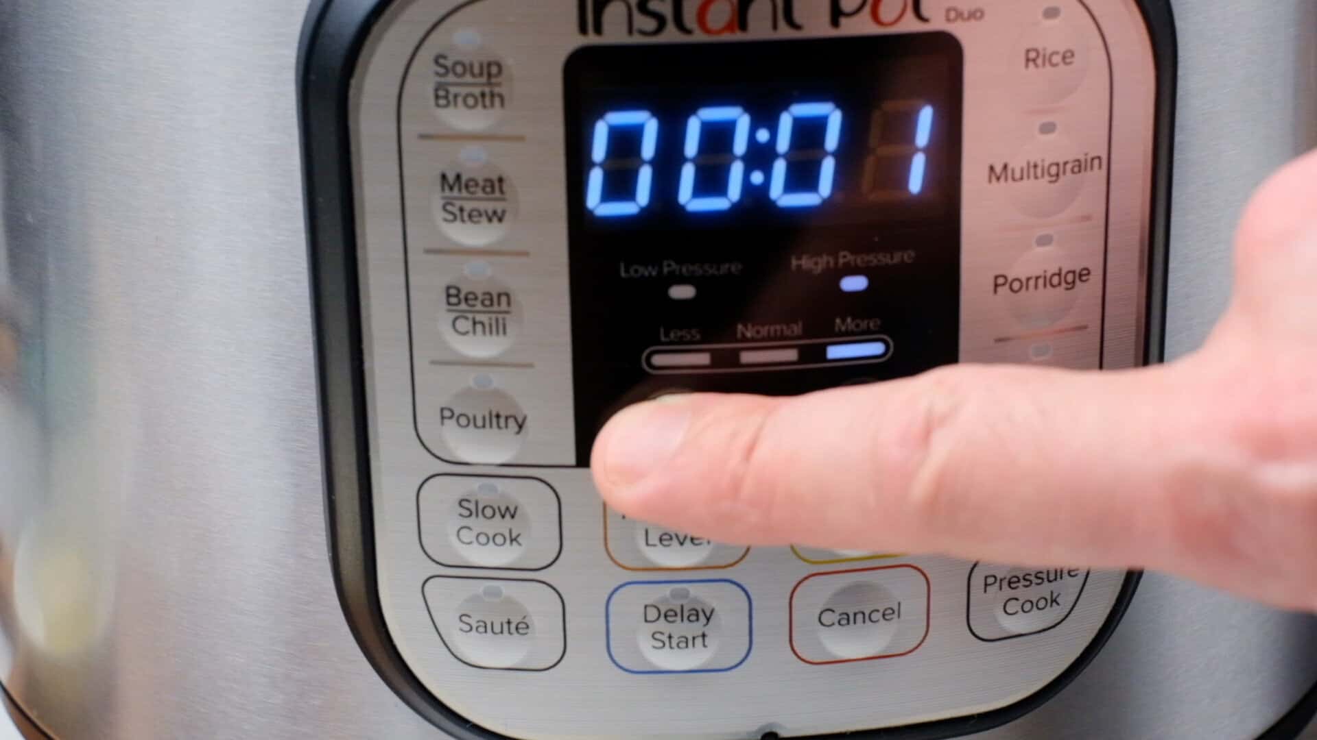 Setting timer in Instant Pot.