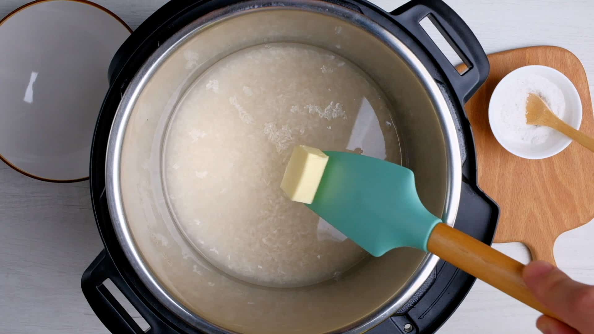 Combining ingredients in Instant Pot.