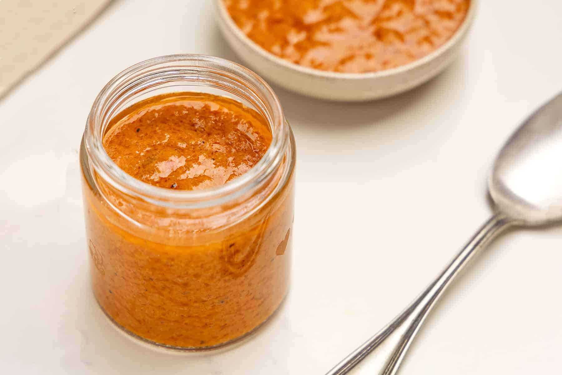 Garlic and roasted pepper sauce.