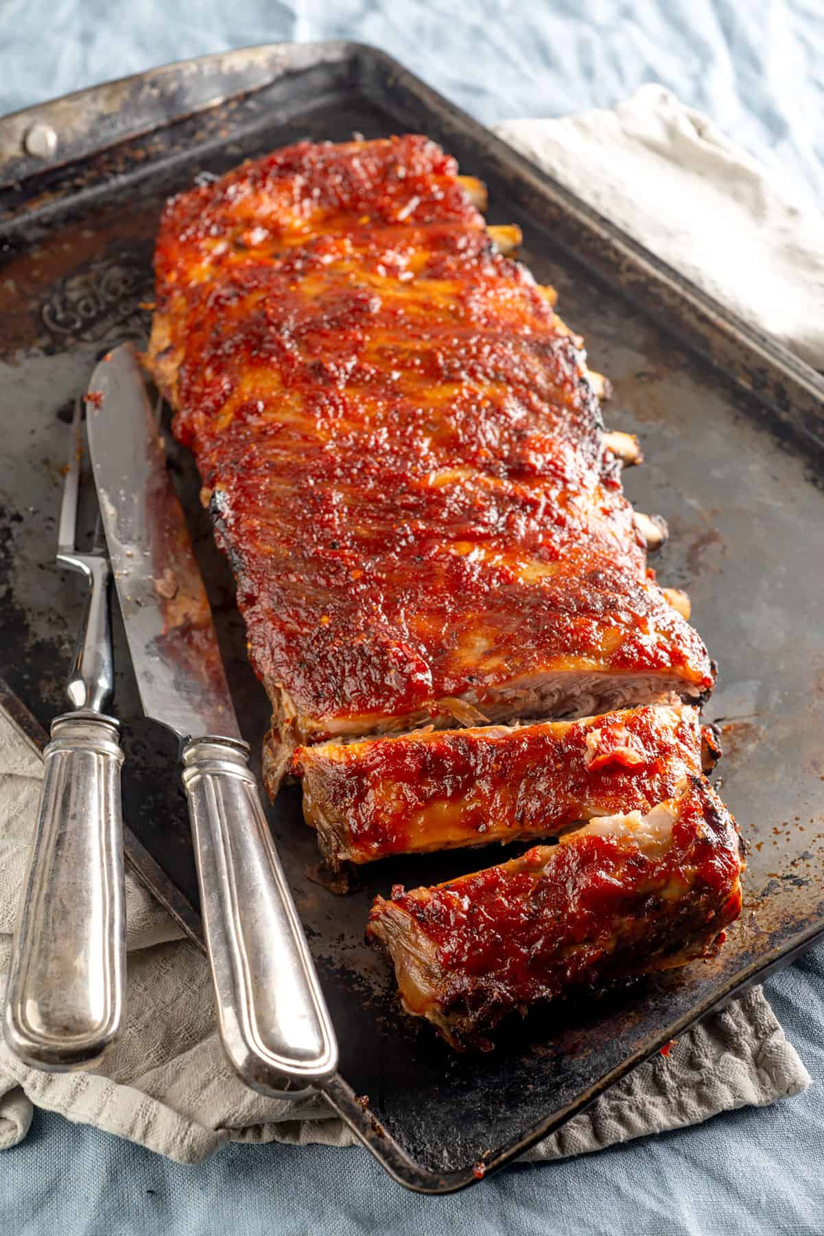 Tender ribs with spicy BBQ sauce.
