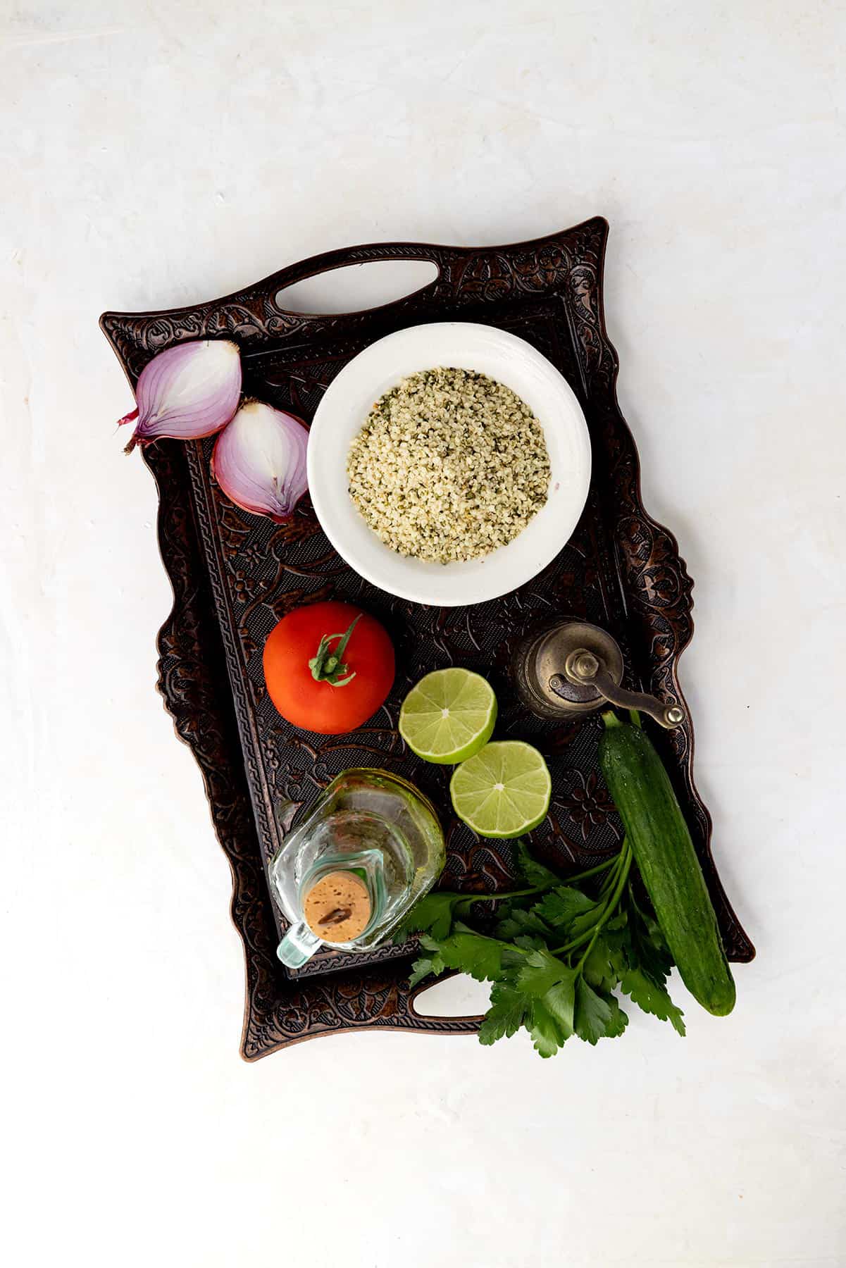 Ingredients for gluten-free tabbouleh salad.