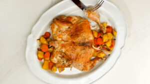 Serving brined chicken.