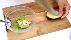 Cutting avocados.